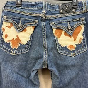 Miss Me Jeans Women's 33 (16) Blue Boot Cut Cow Print Western Preppy Blingy